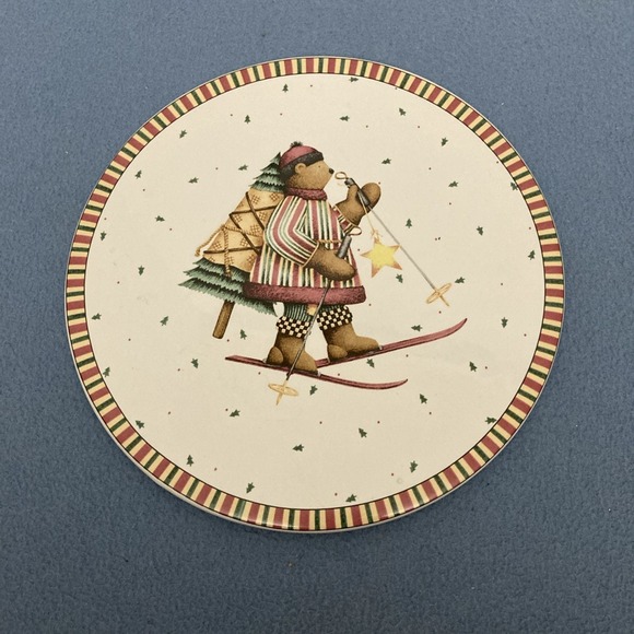 Sakura Other - Sakura Debbie Mumm "Sledding Characters" Bear Round 9.5" Trivet Tray Cake Plate